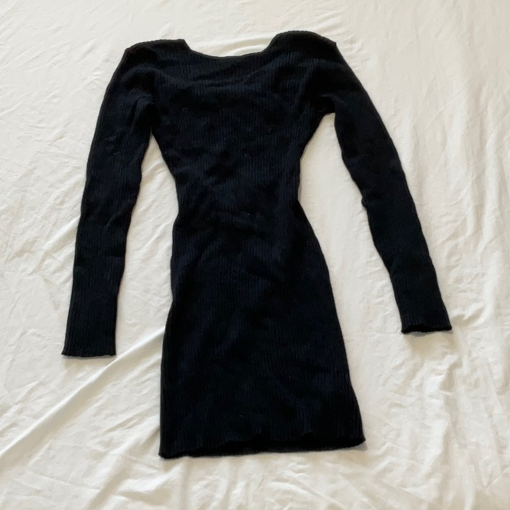 Elegant Black knit Ribbed Dress